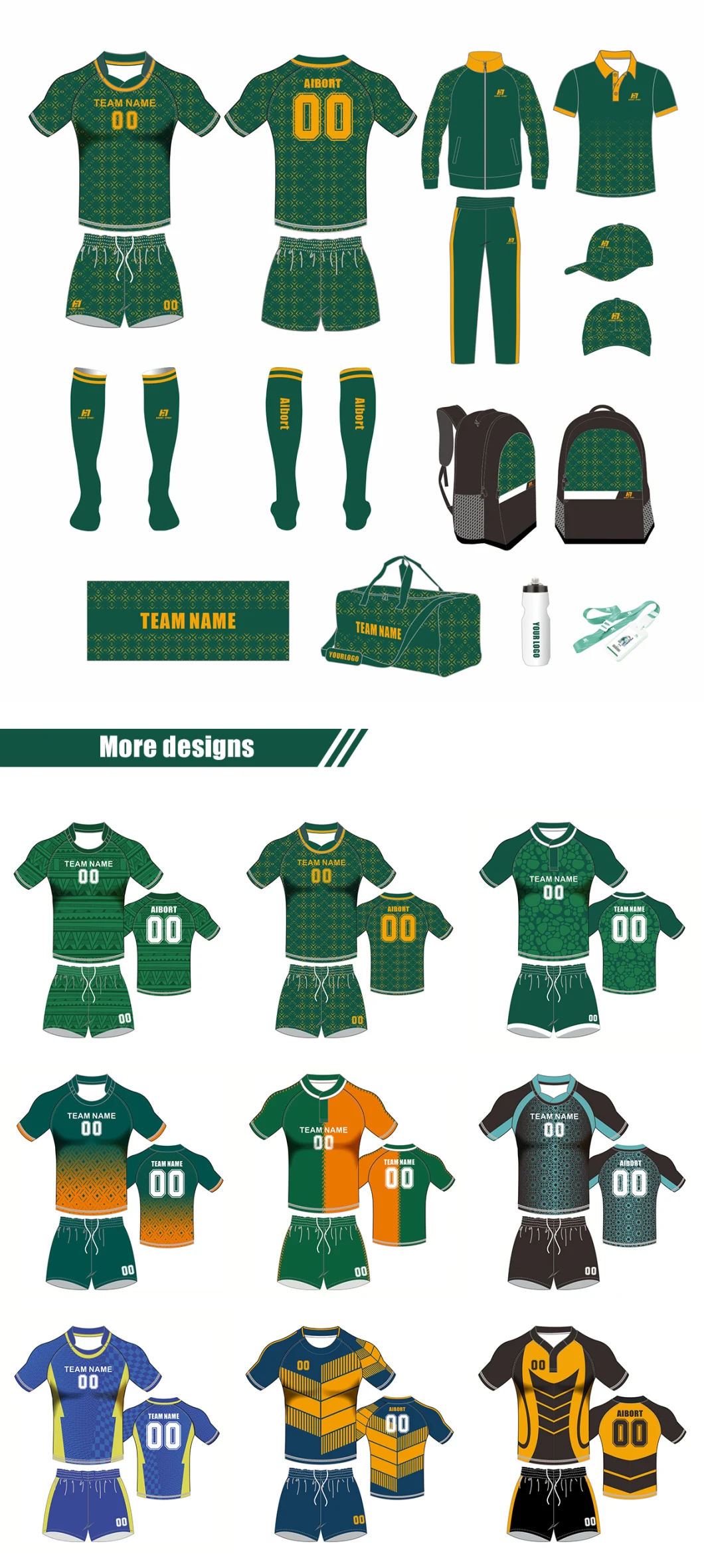 Aibort Breathable Men Rugby Uniform Set Custom Sublimate Bulk Rugby Shirt Rugby Team Jersey Uniform