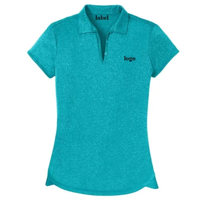 Camisa polo feminina de manga curta com estampa de logotipo personalizado para absorção de umidade, golfe, esporte, poliéster