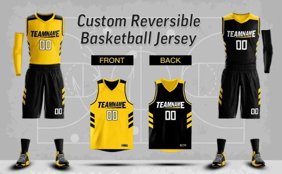 Malha respirável estampada personalizada para roupas esportivas uniformes esportivos de times de basquete reversíveis para jovens