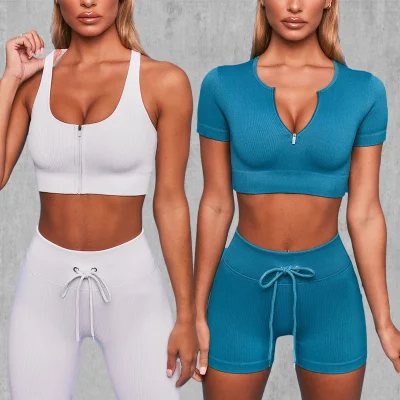 Sy-3010 Atacado Terno com Canelas Roupas Esportivas para Ioga Casual 4 PCS Conjunto de Treino Sem Costura Ginásio Ioga Roupa de Fitness para Mulheres